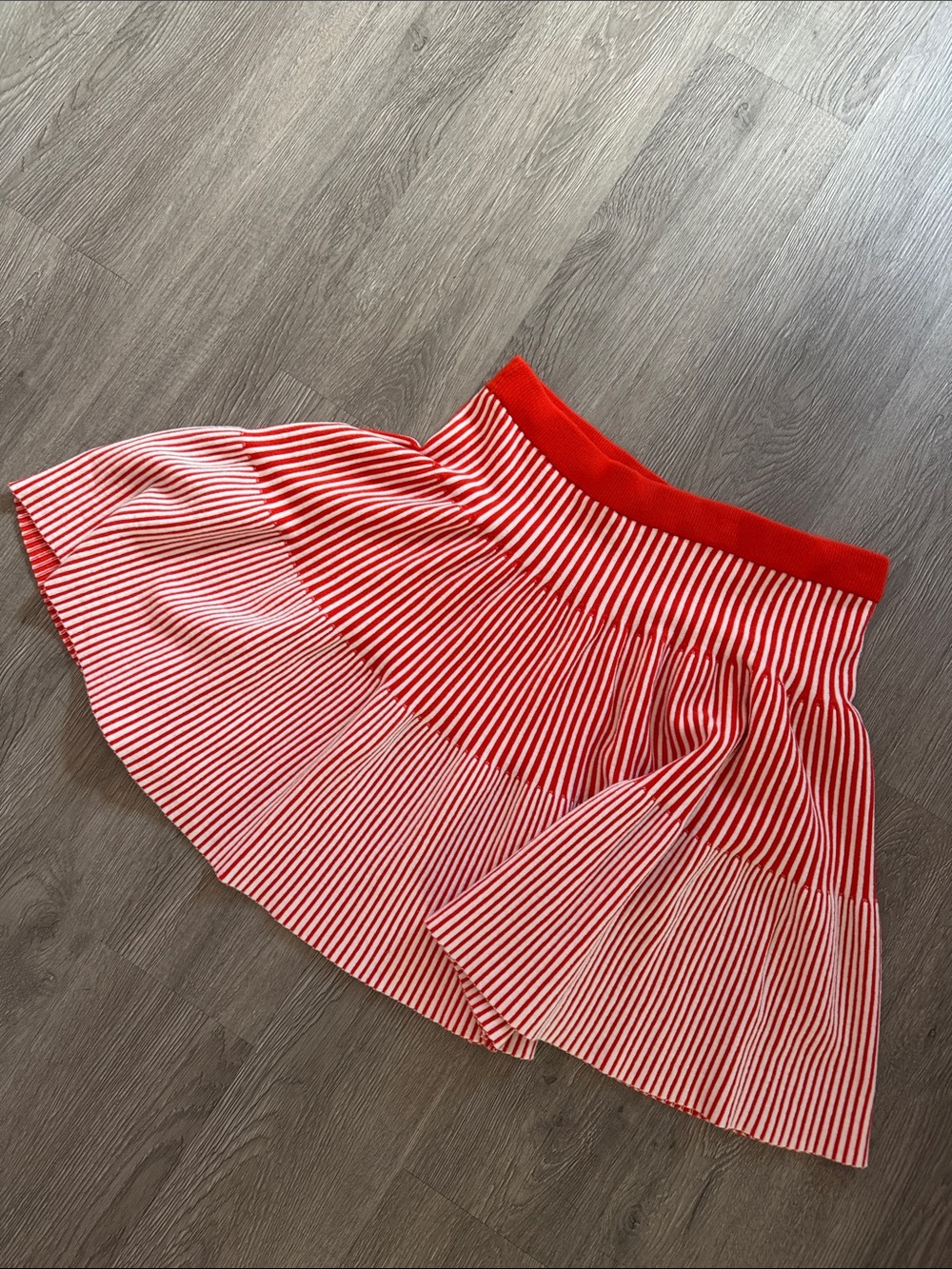 Orange & White Striped Midi Skirt with Elastic Waist